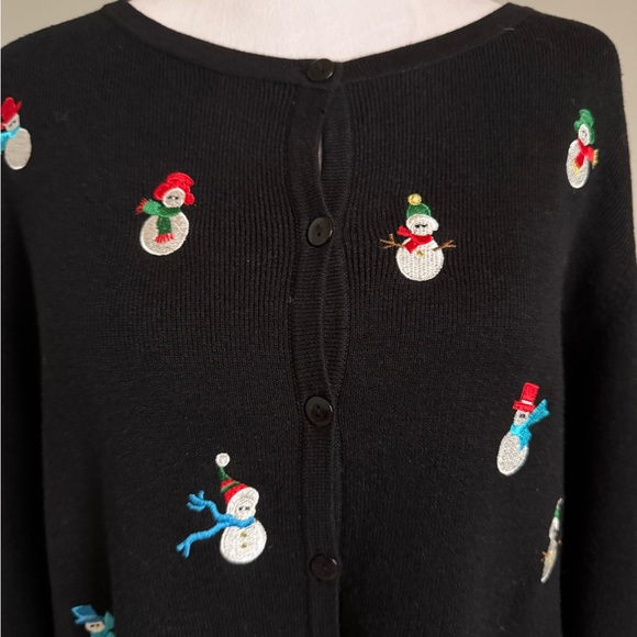 Ambra Sweaters - Vintage Black Snowman Embroidered Women's Cardigan Sweater XL